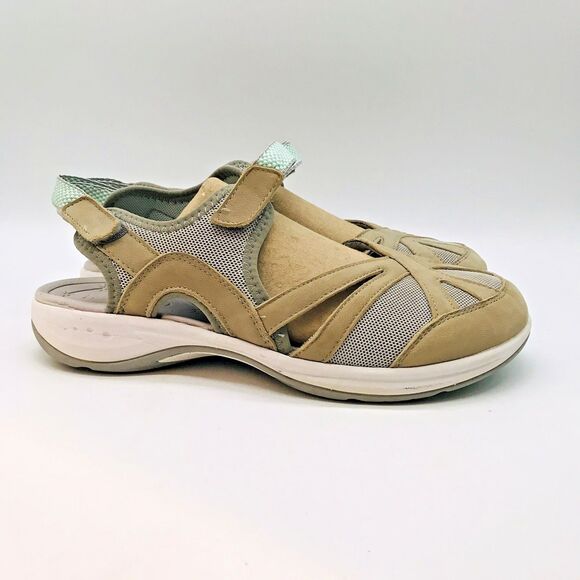 Easy Spirit Explore 24 SeeSplash Women's 10WW Tan/Mint Leather Slingback Sandal - Picture 1 of 11